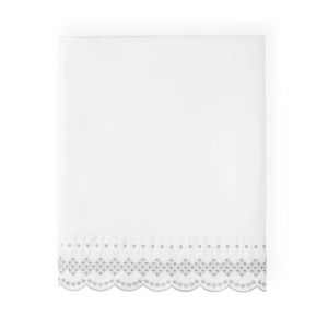 SKY Scalloped Grey Embroidered Flat Sheet Full, New w/Tag